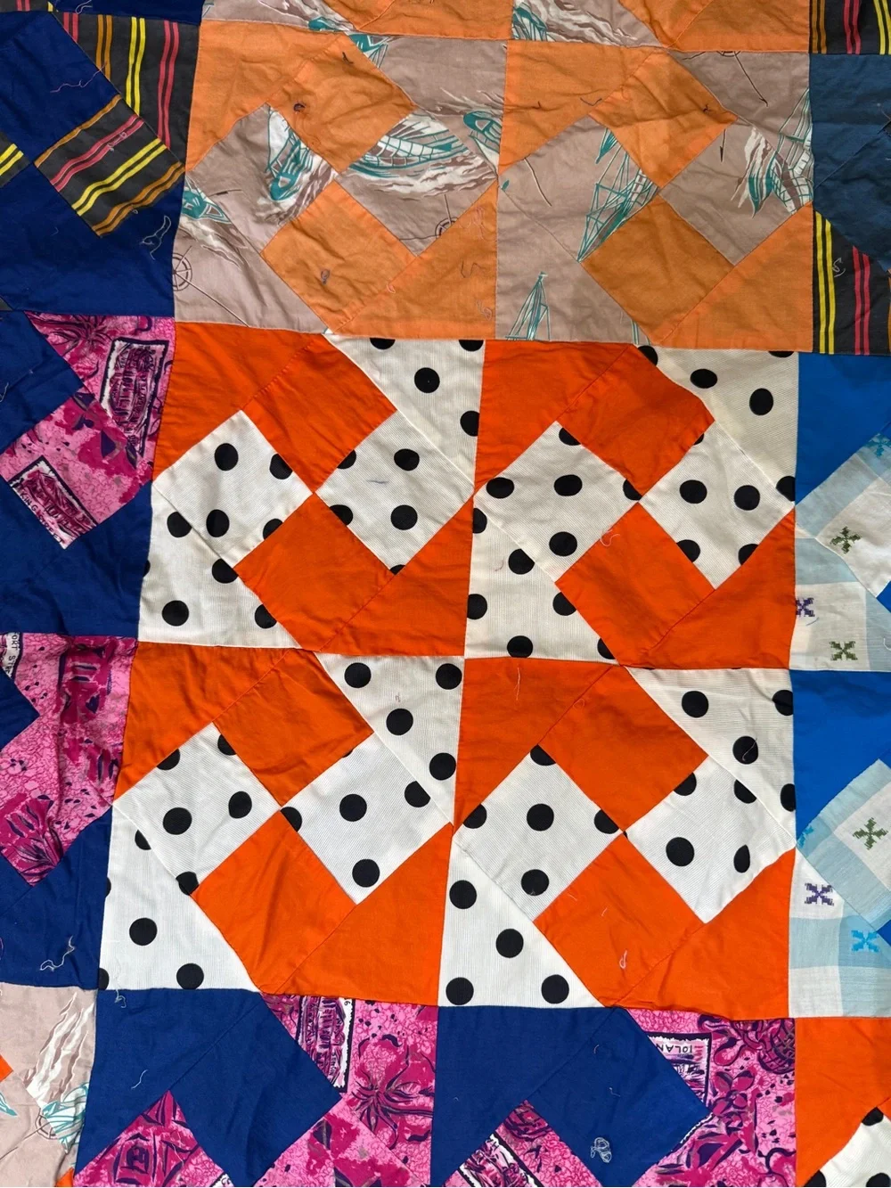 Hand pieced vintage quilt 94x80 Cotton fabric  bedding TOP  ONLY Unfinished